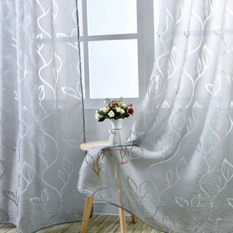 Rideau Voilage - 100 x 250 cm - Gris - Lot de 2 (1/4)