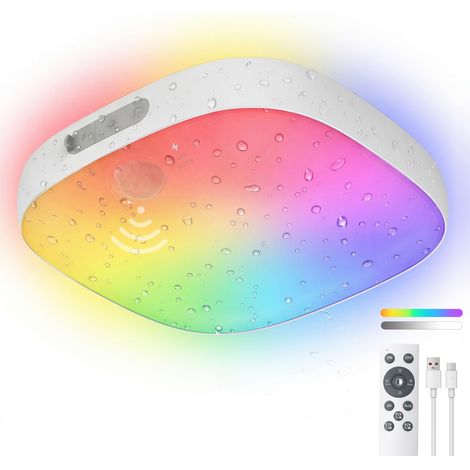 Plafonnier LED sans fil avec détecteur de mouvement et télécommande – 10 000 mAh rechargeable avec 18 couleurs, minuterie – IP65 sans prise électrique pour salle de bain, cave, escalier, balcon (1/5)