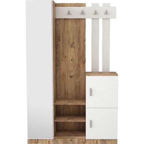 Vestiaire avec 3 portes et 1 miroir - Blanc et naturel - MIROTA (1/9)