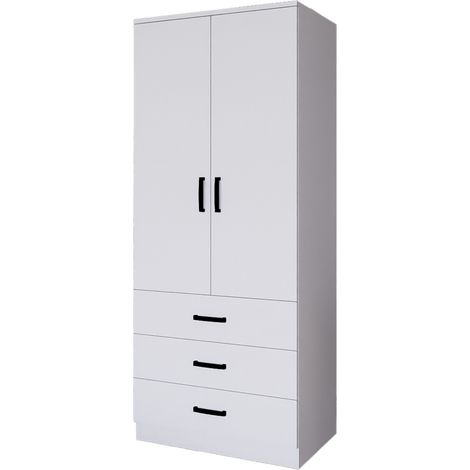 Guardaroba 2 Ante Sondrio, Armadio Camera da Letto Appendiabiti, 3 Cassetti, Apertura Battente, Scorrevole, 60x175h cm Bianco