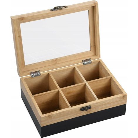 Kesper Caja para té de bambú con 6 compartimentos y tapa de vidrio (1/2)
