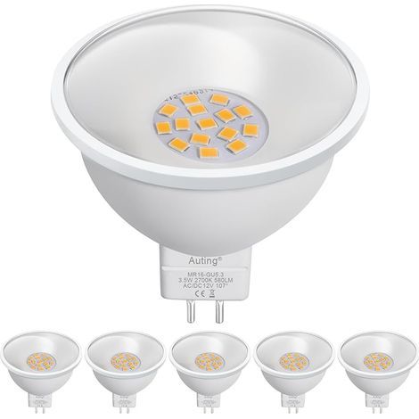 Ampoule LED GU5.3 MR16 3,5W Remplace 50W Halogène, 2700K Blanc Chaud 580lm, Sans Scintillement AC/DC 12V, Non Dimmable, Réflecteur Angle 107°, Lot de 6 (1/5)