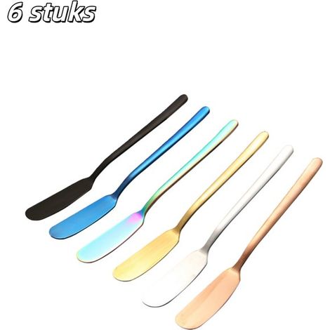 6 piezas, Cuchillos para pan, Acero inoxidable, Mango largo, queso y mermelada en el pan, Plateado, dorado, oro rosa, negro, azul, multicolor (1/5)