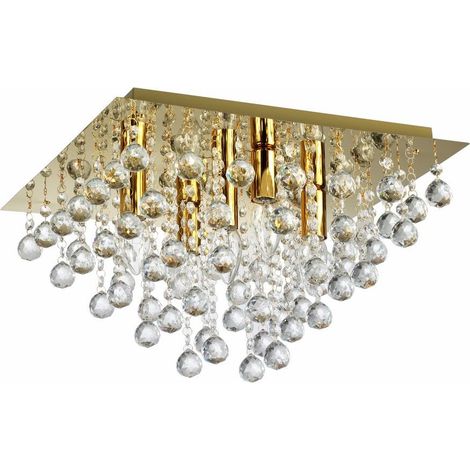 Plafoniera quadrata oro glamour cristalli 5xE14 Reality