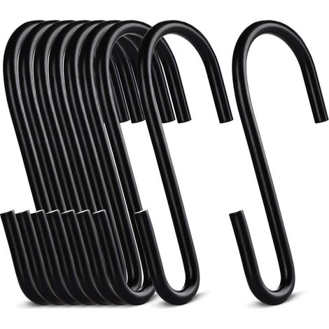 Juego de 20 ganchos en forma de S de acero inoxidable, 8 cm, para cocina, baño, dormitorio y oficina, color negro mate