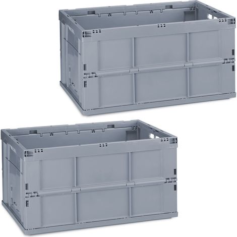 Set of 2 Relaxdays Professional Storage Boxes, Sturdy, Commercial Crate, Plastic, 60x40x32cm, Grey