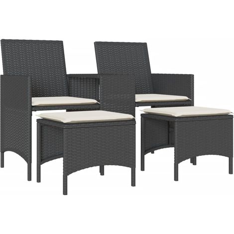 Maison Exclusive - Divano Giardino 2 Posti con Tavolo e Sgabelli Nero Polyrattan