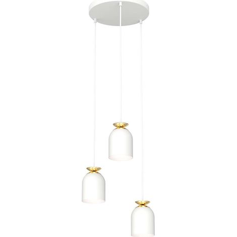 Lampadario Contemporaneo 3 Luci Target Base Tonda In Acciaio Bianco E Oro