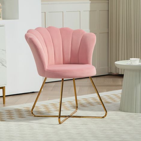 Mobilier Fauteuil coquillage chaise coiffeuse en velours de salon avec pieds en acier 69 x 64 x 80 cm - rose
