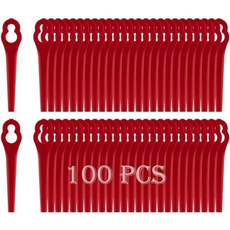 Lames plastique pour tondeuses Einhell, lot de 100 pièces. Enroulées, remplacement facile et durable.