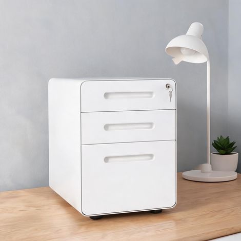 Rollcontainer en acier blanc 3 tiroirs 39 x 48 x 59 cm (1/5)
