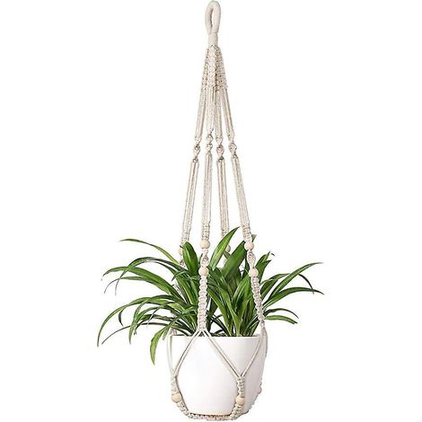 35 Pouces Pot Suspendu Indoor Suspension Plante Panier Pot De Fleur Corde De Coton Avec Perles Pas De Glands (1/5)