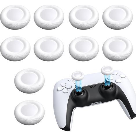 10 embouts de joystick blancs compatibles avec les manettes PS5 et PS4, capuchons de joystick analogiques en silicone TPU, pièces de rechange pour joystick, accessoires de réparation pour manettes de (1/5)