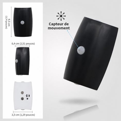 Lot de 2 appliques veilleuses LED murales noires 3 couleurs avec détecteur de mouvement noir 2 10 × 7,5 × 6,4 cm 204 g – Livraison gratuite