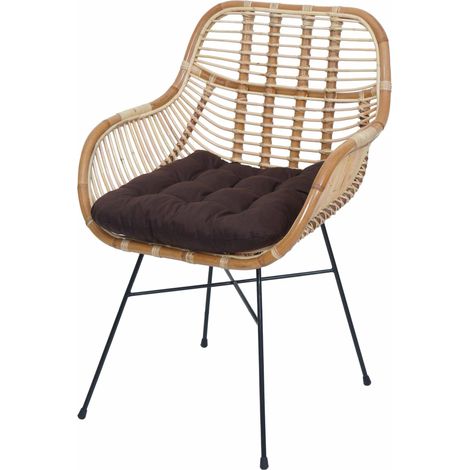 [NEUWERTIG] Esszimmerstuhl HHG-342, Küchenstuhl Korbstuhl Rattansessel Rattanstuhl Stuhl, Kubu Rattan Metall Polster braun