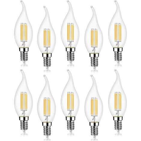 Lot de 10 4W Ampoule de Filament LED E14 Flamme Bougie 2700K Blanc Chaud, Non-Dimmable, Angle de Faisceau 360° (1/4)