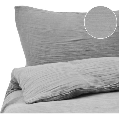 Duvet Cover and Pillowcase Set Light Grey Muslin Cotton 200 x 200 cm Modern Bedroom SUMNER