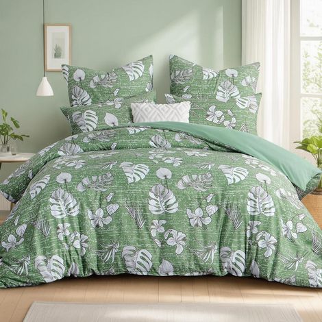 Bettwäsche-Set 220x240 cm 3-teilig mit Blumenmuster und Reißverschluss