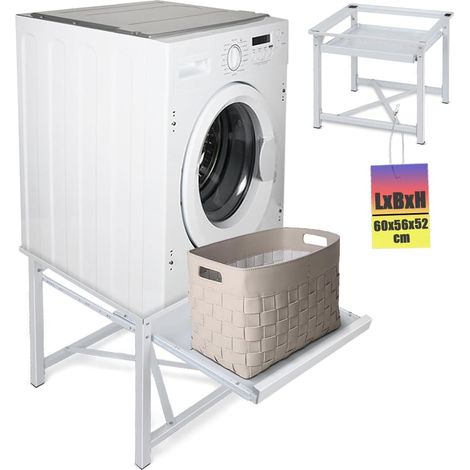 Waschmaschine sockel mit Ablage Trocknersockel 60 x 56 x 52 cm (LxBxH), Waschmaschinen Untergestell aus Stahl Rutschfesten Podest Erhöhung Unterbau für Kühlschrank Trockner Gefrierschrank Bis 150kg (1/5)