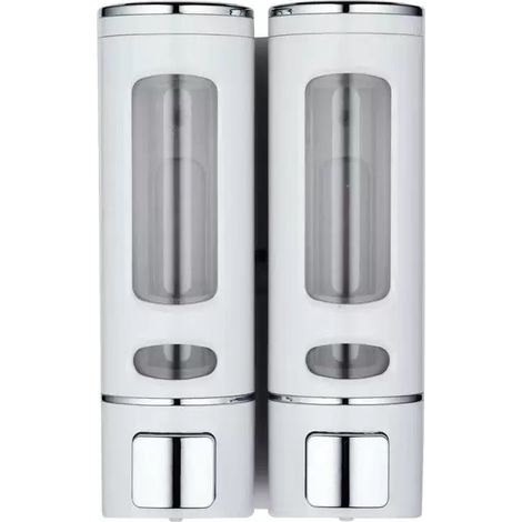 Distributeur mural double pour gel hydroalcoolique, 2 flacons de 400 ml, flacon transparent rechargeable, pompe de douche (1/5)