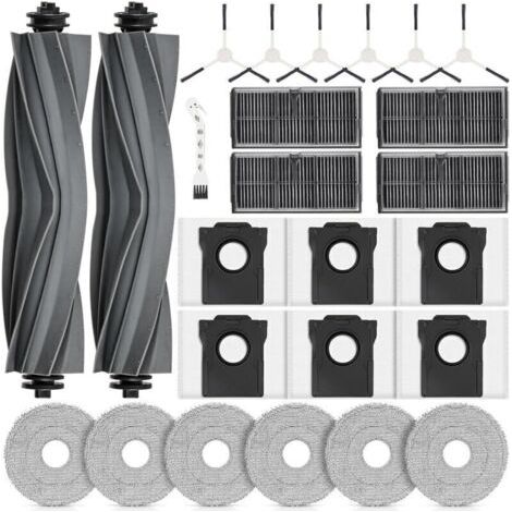 25 Zubehörteile für die Saugroboter DREAME L10s Pro Ultra Heat / L10s Ultra Gen 2 / X30 Ultra / MOVA E30 Ultra. 2 Hauptbürsten, 4 Filter, 6 Tücher, 6 Staubbeutel, 6 Seitenbürsten.