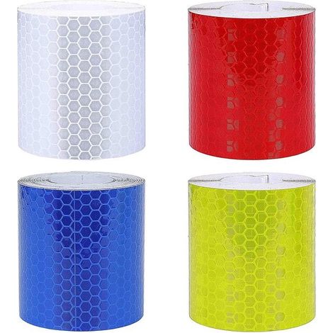 4 rotoli di nastro riflettente, nastro di segnalazione di sicurezza autoadesivo, nastro riflettente ad alta visibilità per uso notturno, pellicola resistente alle intemperie (1/5)
