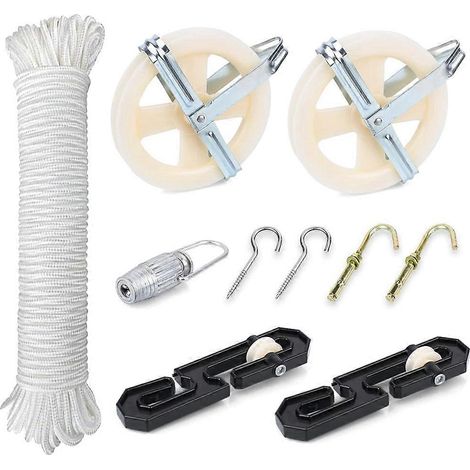 Corde à linge kit Nylon corde à linge Pulley kit 150ft Polyester vêtements ligne corde Outdoors robuste (1/5)