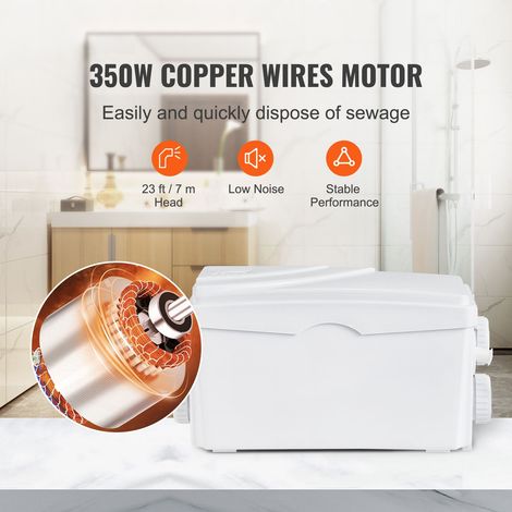 Pompe de relevage broyeuse 350W 6000 L/h 7 m hauteur, cuve antiodeurs argent, 3 entrées pour cave cuisine douche bain lave-linge évacuation eaux usées (1/5)