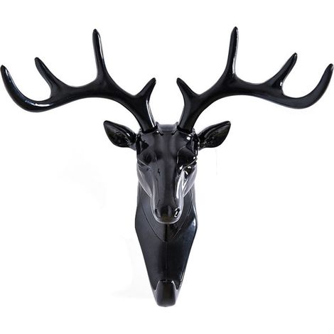 Crochet mural tête de cerf 3D, porte-serviette décoratif monté en plastique, porte-clés pour salon chambre à coucher noir (1/5)