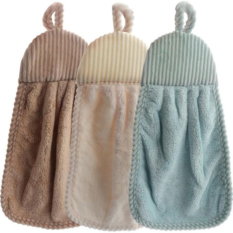 Lot de 3 serviettes de cuisine et de salle de bain pour sécher les mains, serviette décorative, serviette en microfibre velours corail, serviette douc (1/5)