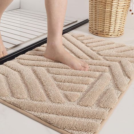 (Khaki)Tapis de Bain Antidérapant 40x60cm, Tapis Salle de Bain Absorbant, Tapis de Douche Moelleux en Microfibre, Lavable en Machine, Tapis de Sol Dur (1/5)