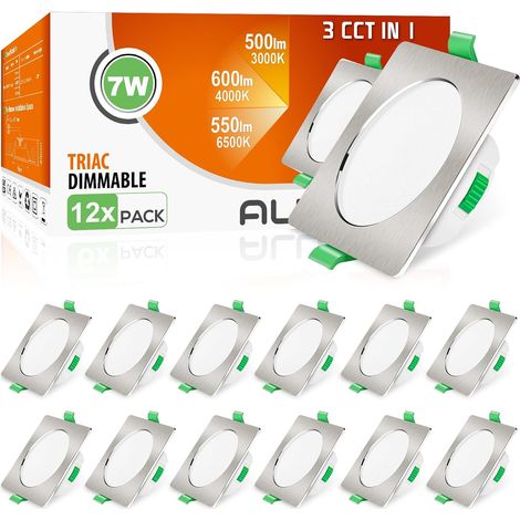 Lot de 6 Spot LED Encastrable 68mm,7W Led Spot Dimmable AC 220-240V,3000K 4000K 6500K Étanche IP44 Réglable Plafonnier Encastré pour Salle de Bain,Salon,Chambre,Cuisine,Rond,Noir (1/5)