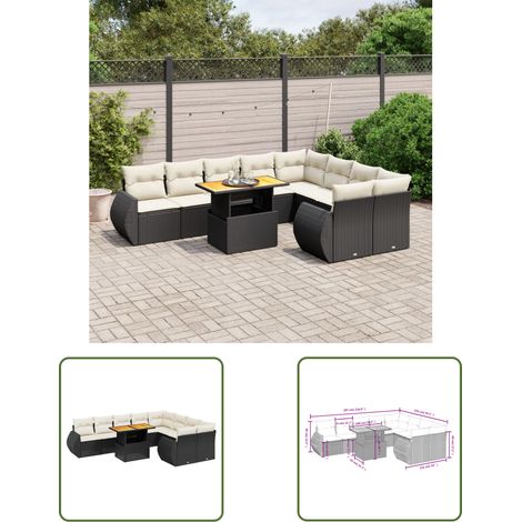 The Living Store 10-tlg. Garten-Sofagarnitur mit Kissen Schwarz Poly Rattan - Gartenmöbel Set - PE-Rattan Möbel - Outdoor Lounge - Gartenecke - Terrassenmöbel (1/3)