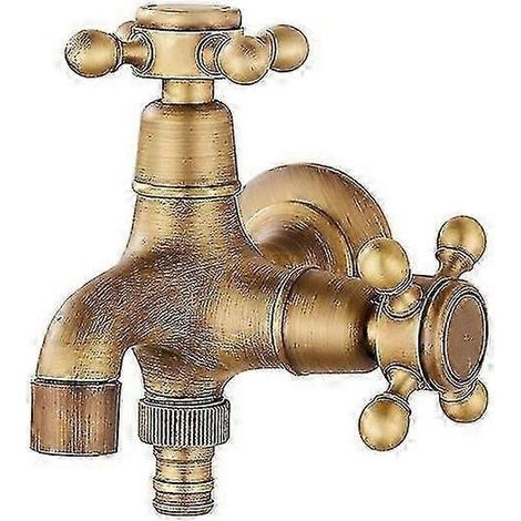 Robinet double fonction de style européen antique pour piscine, salle de bain, jardin extérieur, robinet en laiton vintage pour montage mural (1/5)