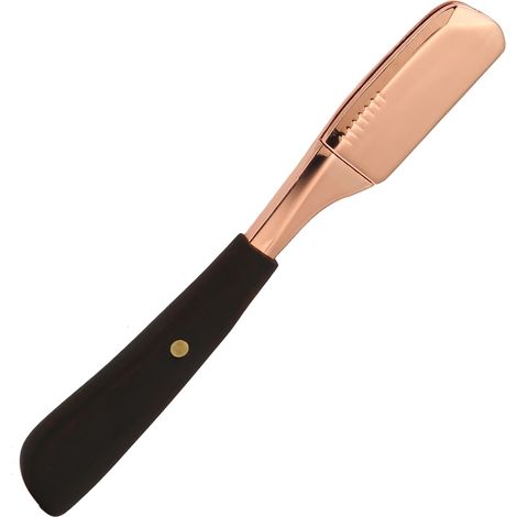 Porte-lame de rasoir droit vintage, manche en bois, support manuel pour salon de coiffure, couleur or rose (1/5)