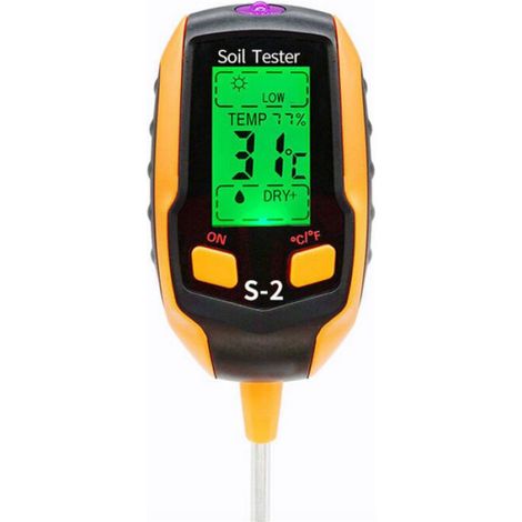 Testeur Sol 5-en-1 - Humidité pH Température Luminosité - Écran LCD Vert - Sonde 10 cm - Pour Jardin Plantes en Pot Pelouse - 1 Pièce (1/3)