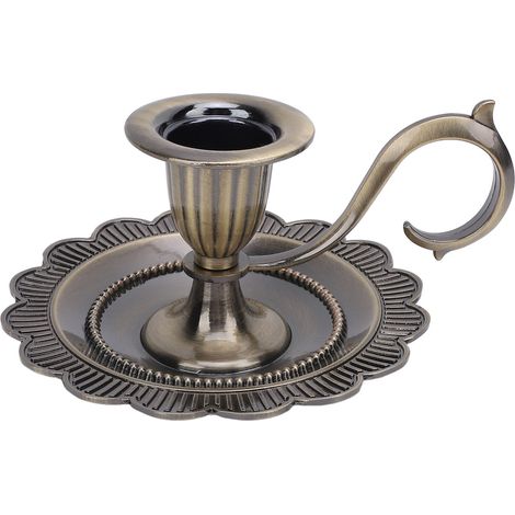 Retro Handheld Candlestick Holder Vintage Handle Stand Zinc Alloy European Style Table Candlelight Stand Home Decoration Bronze (1/5)