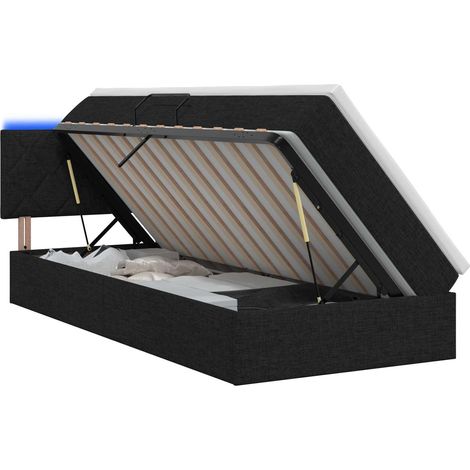 Letto con contenitore LED e materasso Nero 90 x 190 cm Tessuto vidaXL (1/5)