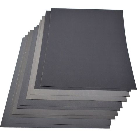 Papier de Verre Abrasif, 230 x 280 mm, Carbure de Silicium, Grains Mixtes 800/1000/1200/1500/2000, Papier Imperméable à Sec/Humide, Lot de 10 Feuilles (1/2)