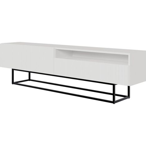 Selsey VELDIO - Meuble TV avec niche sur pieds noir - 175 cm - blanc (1/5)