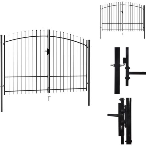 Zauntor Doppelflügel mit Speerspitzen Stahl 3 x 2 m Schwarz - Gartentor - Doppeltore - Metalltor - Stahltür - Schwarz (1/5)