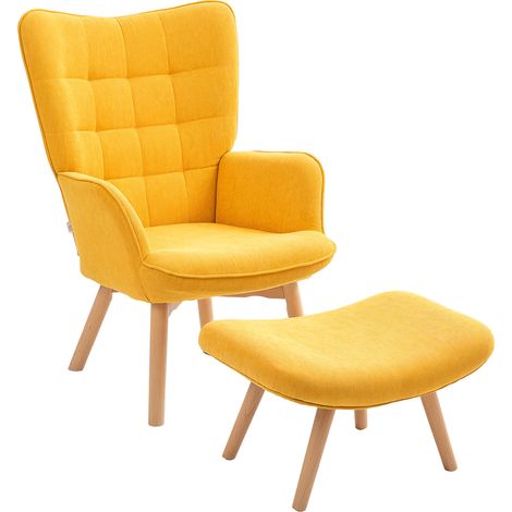 Poltrona orecchione con poggiapiedi in poliestere effetto velluto a coste, arancione, HOMVRA (1/5)