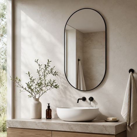 CHICFURN Specchio da bagno ovale 50x80 cm in vetro argentato, montaggio orizzontale o verticale (1/5)