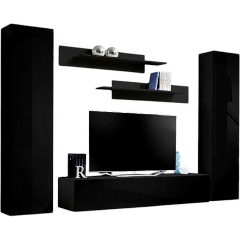 Mobile TV FLY A1 design, colore nero lucido. Mobile sospeso moderno e alla moda per il tuo soggiorno. (1/2)