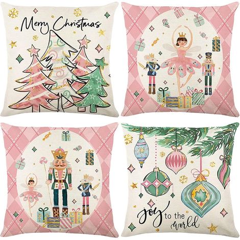 Taies d'oreiller de Noël, taies d'oreiller décoratives de Noël, adaptées aux lits et aux canapés, 45 x 45 cm, 4 pièces, rose. (1/5)