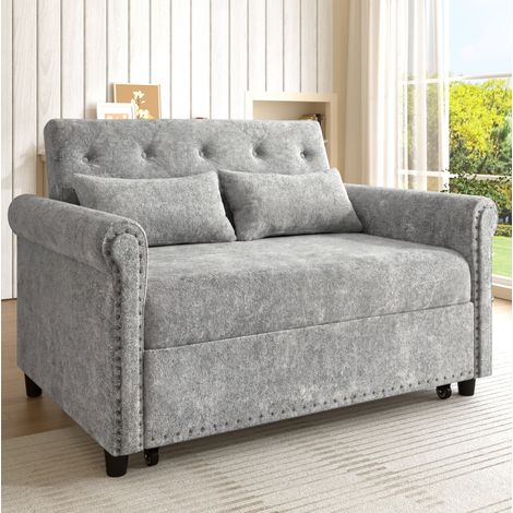 Divano letto a 2 posti, trasformabile in letto con schienale a 3 posizioni, 120x80x82 cm, in ciniglia grigia (1/5)