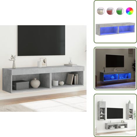 Bois d'ingénierie - vidaXL Meubles TV avec lumières LED 2 pcs gris béton 60x30x30 cm - Meubles multimédia (1/5)