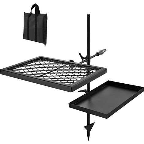 Mophorn Parrilla Hoguera Rejilla y Plancha Acero al Carbono, Giratoria, Rejilla de 435x310 mm, Plancha 417x257 mm, Con Soporte, Resistente Altas Temperaturas 600°C, Fuego Abierto y Camping, Negro (1/5)