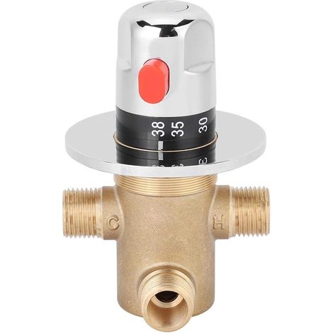 Mitigeur thermostatique Vanne de mélange Laiton Thermostatique 3 Voies G1/2 Connexions mâles Valve d'énergie Solaire Robinet Robinet Température de l'eau réglable Anti brûlure (1/5)