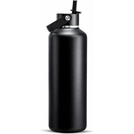 Bouteille d'eau isotherme de 32 OZ avec paille: étanche, poignée supérieure, réfrigéré 24 heures, sans Bpa,idéale pour les voyages,la salle de sport, l'extérieur, le camping (noir de minuit) (1/5)